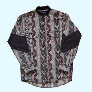 Vintage 90s Wrangler Long Sleeve Button Aztec Geometric Colorblock Medium